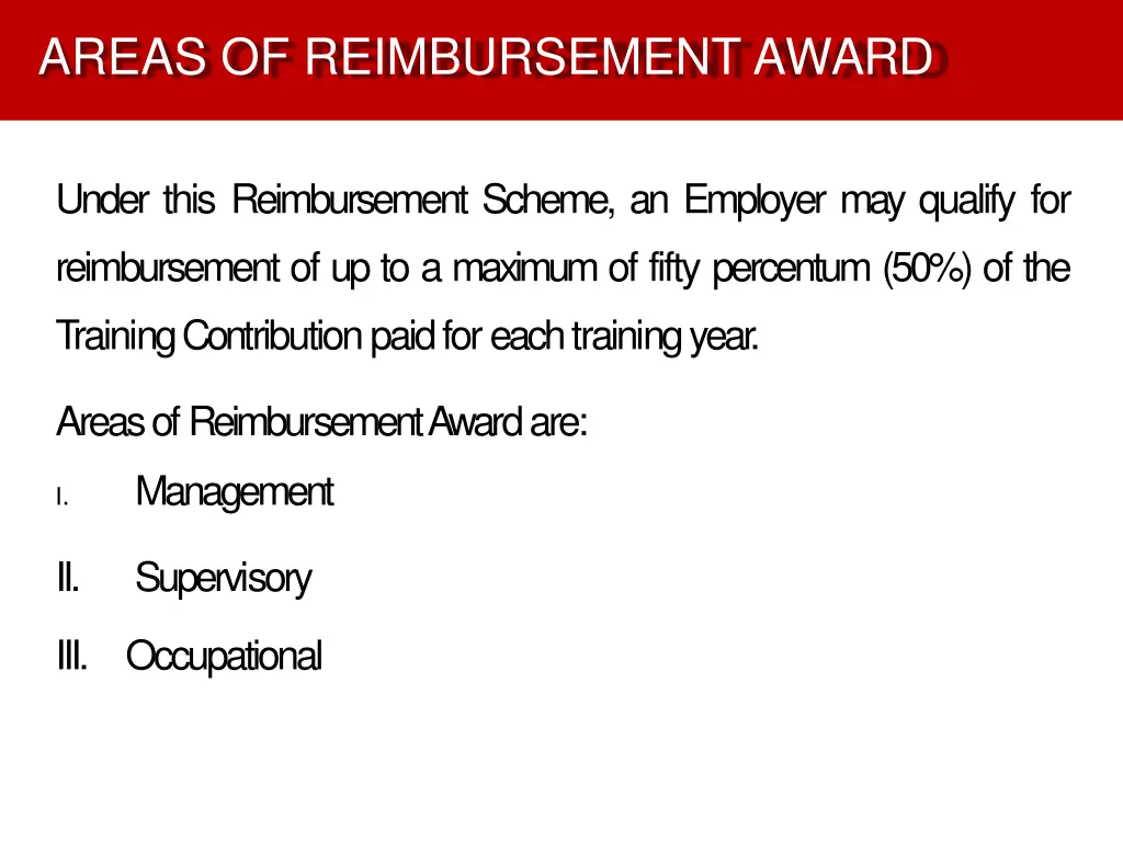 areas of reimbursement award