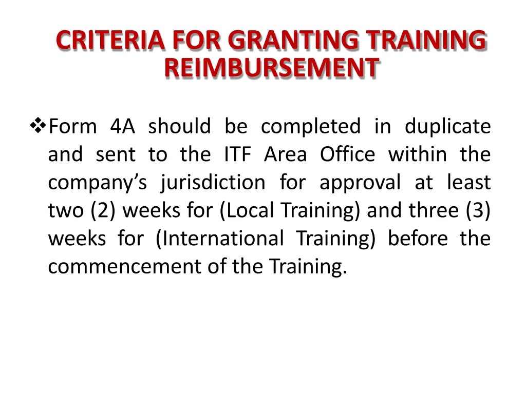 criteria for granting training reimbursement 2