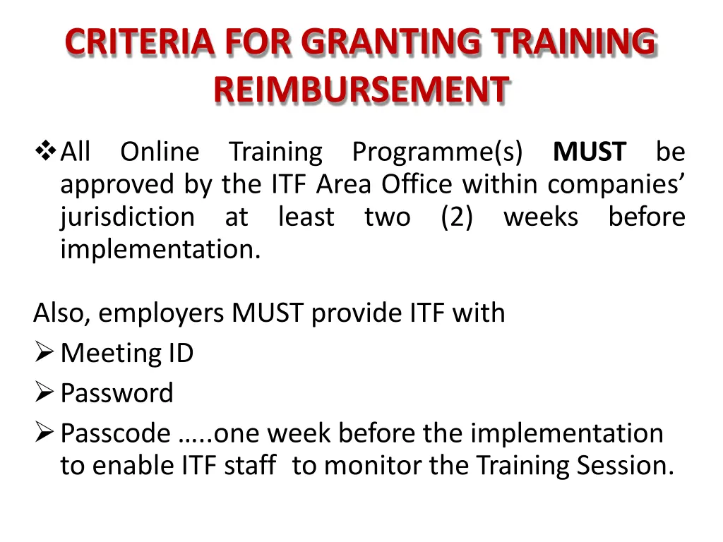 criteria for granting training reimbursement 3