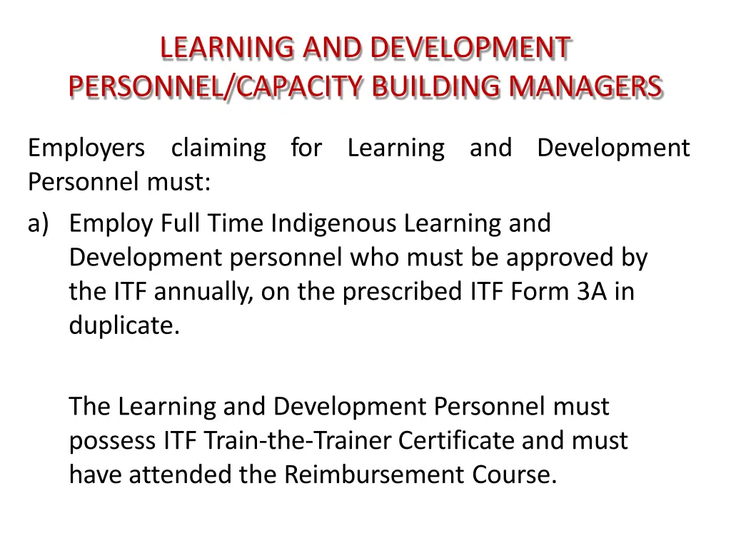 learning and development personnel capacity