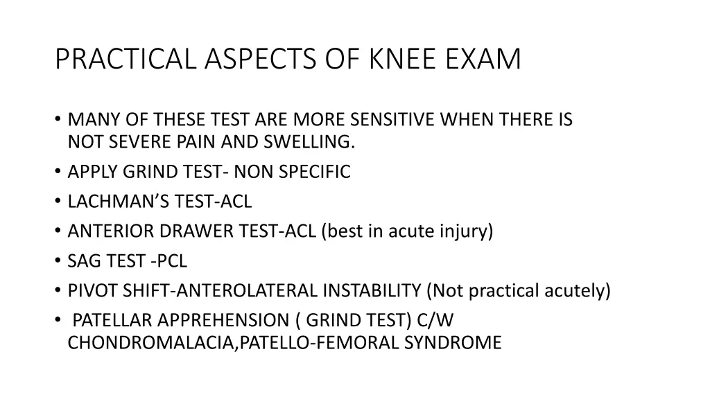 practical aspects of knee exam