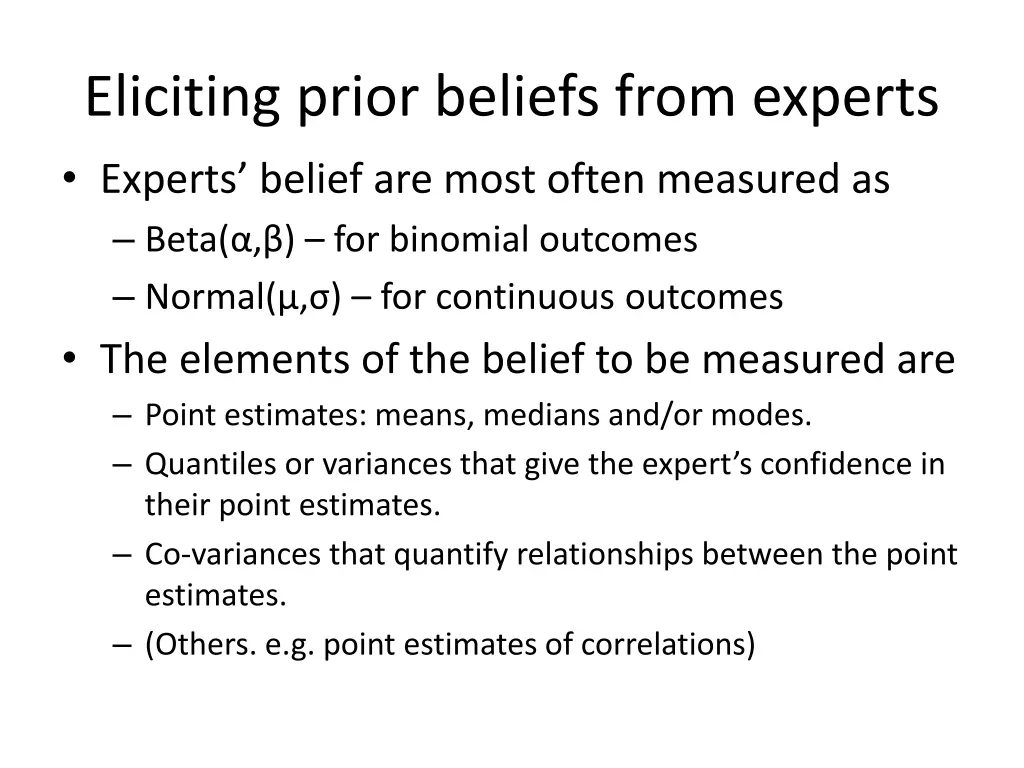 eliciting prior beliefs from experts experts