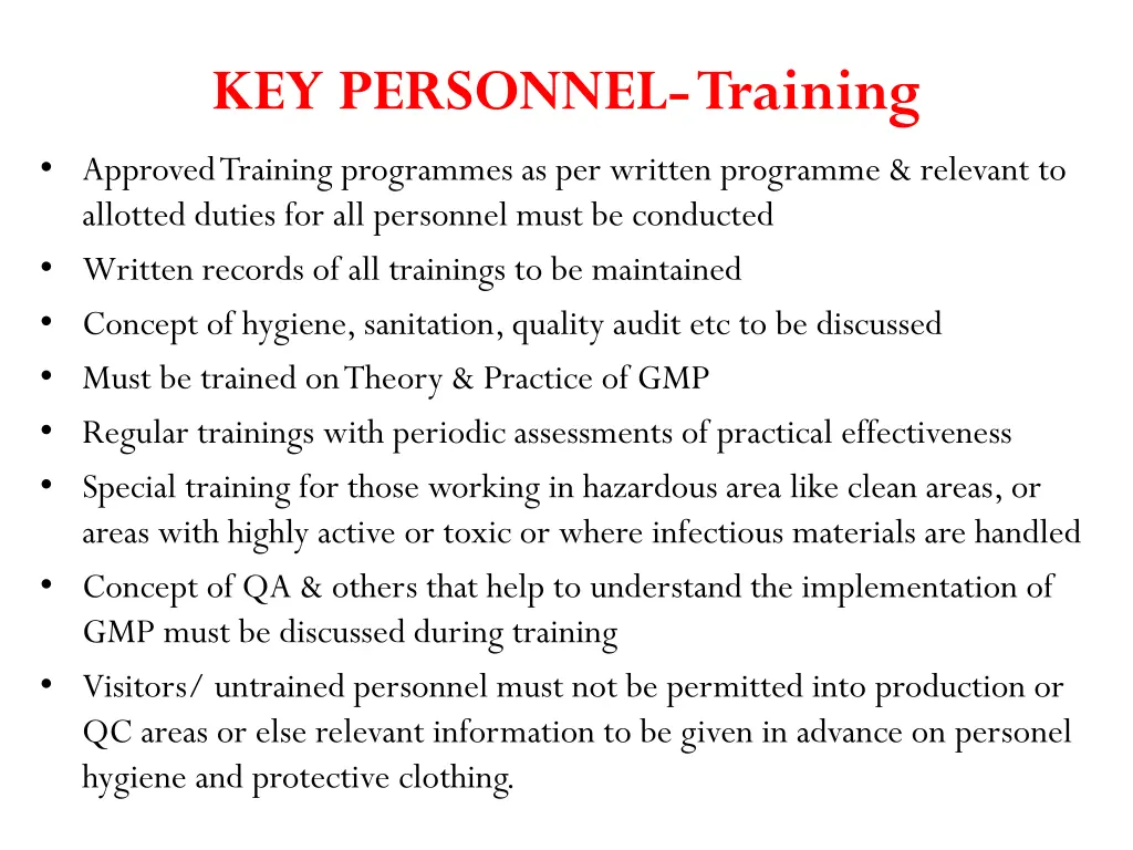 key personnel training approved training