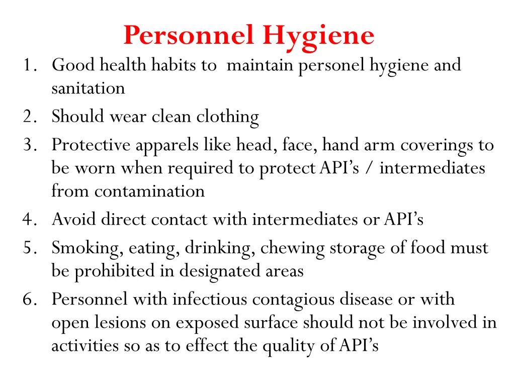 personnel hygiene 1 good health habits