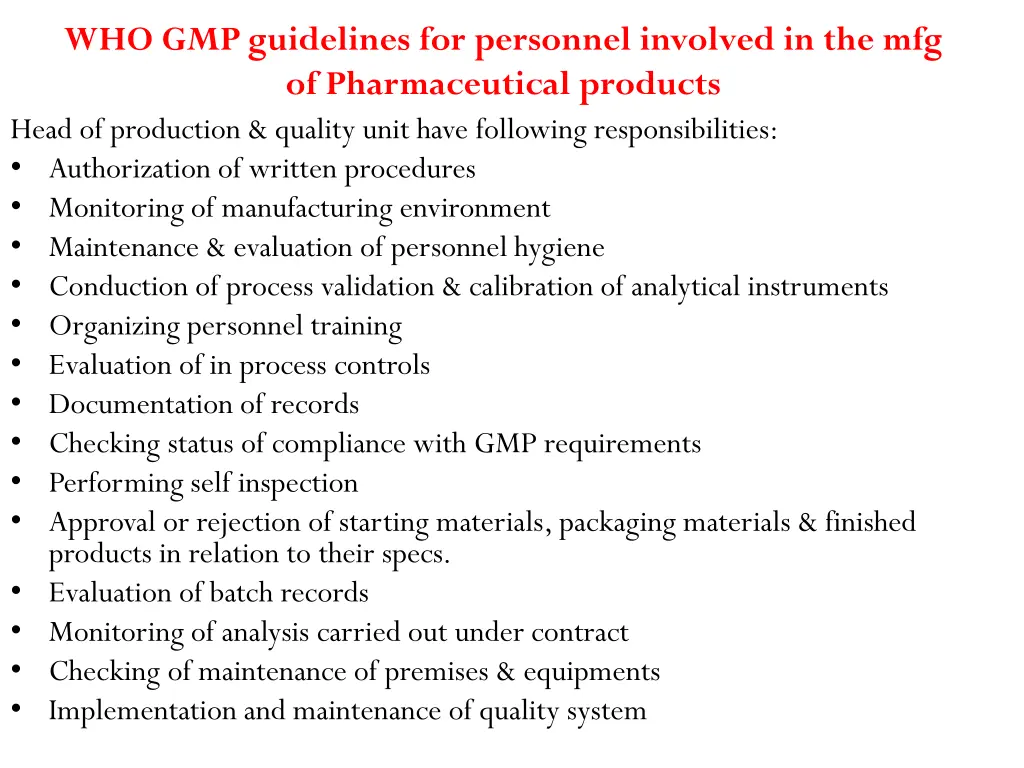 who gmp guidelines for personnel involved