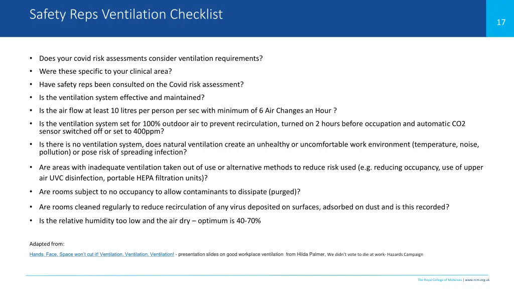 safety reps ventilation checklist