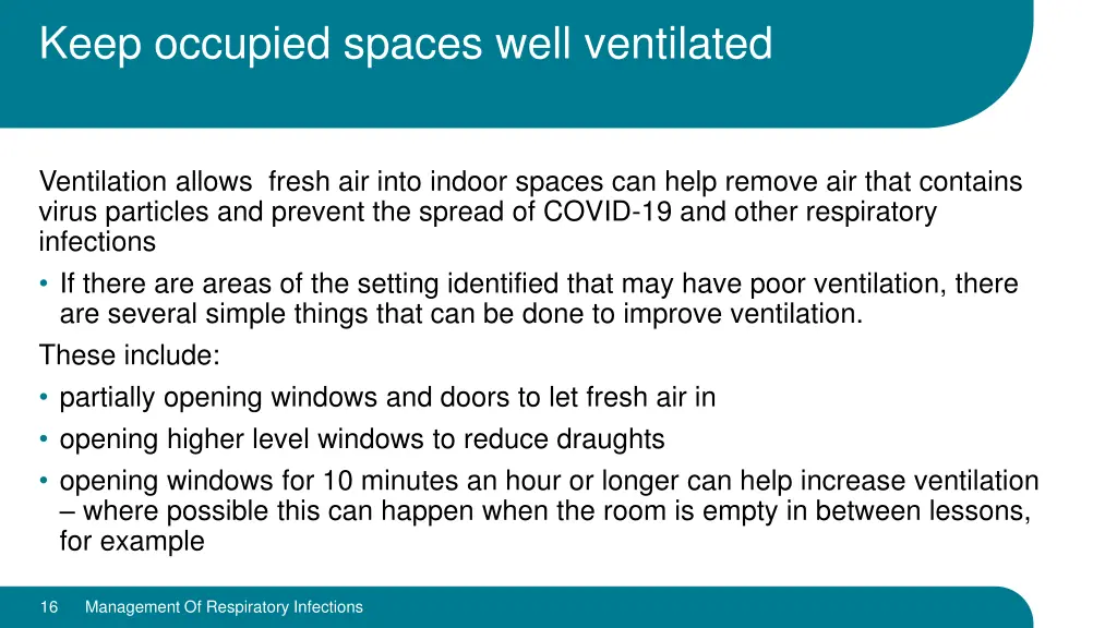 keep occupied spaces well ventilated