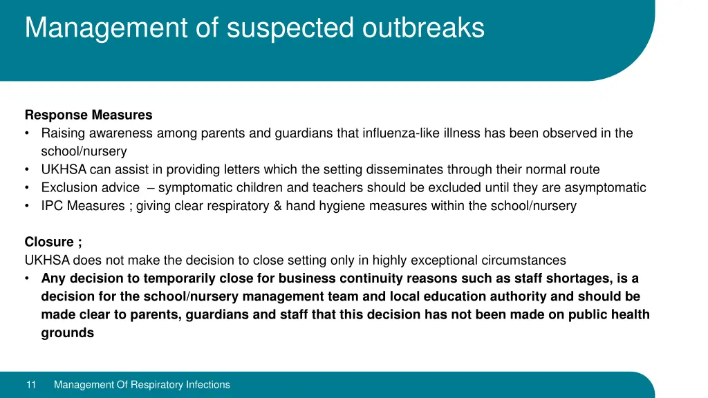 management of suspected outbreaks