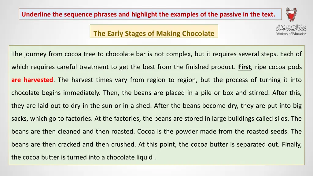 underline the sequence phrases and highlight