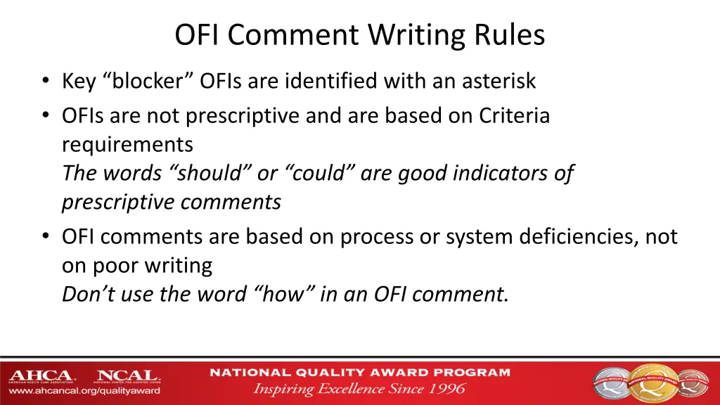 ofi comment writing rules