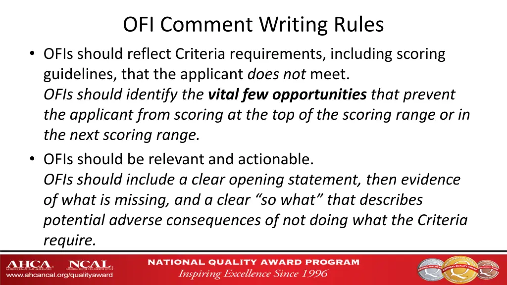 ofi comment writing rules ofis should reflect