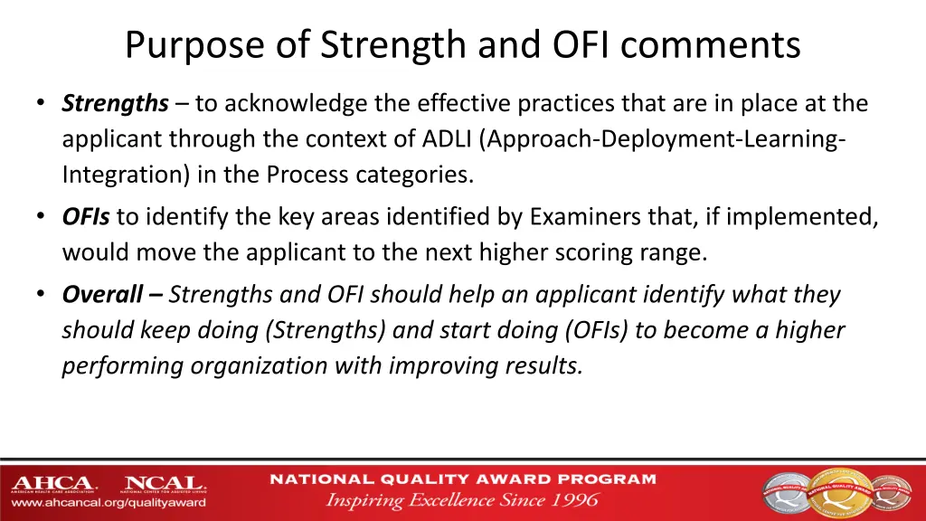 purpose of strength and ofi comments