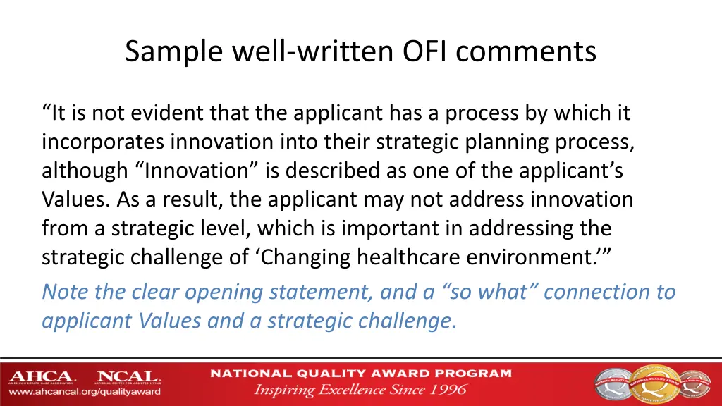 sample well written ofi comments