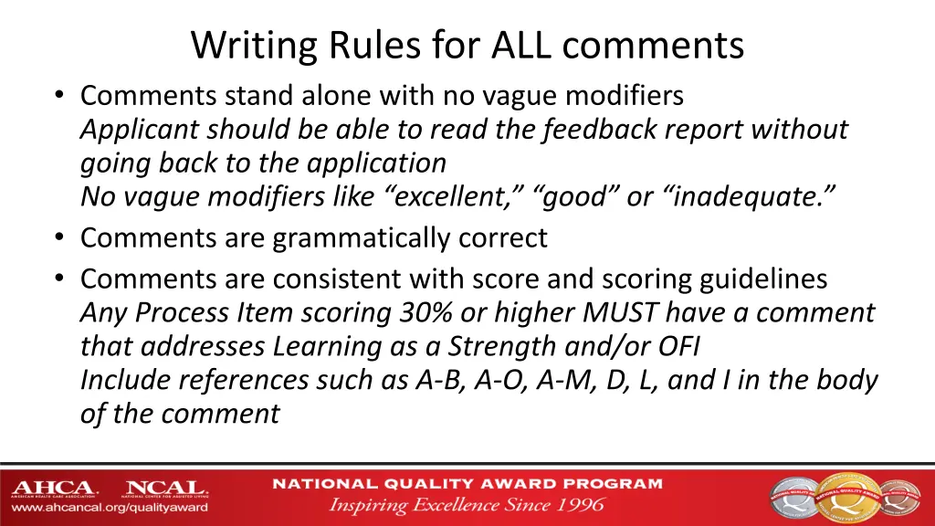 writing rules for all comments comments stand