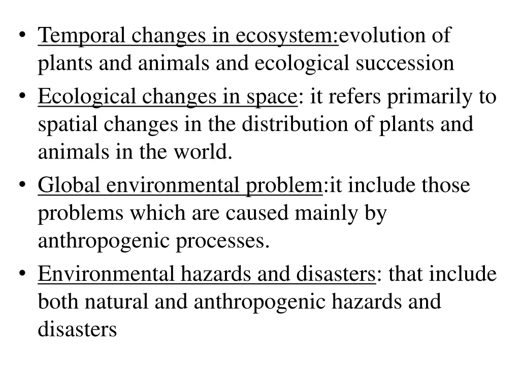 temporal changes in ecosystem evolution of plants