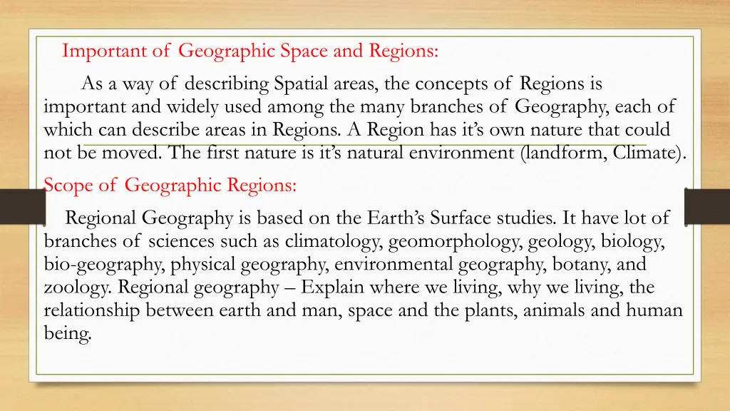 important of geographic space and regions