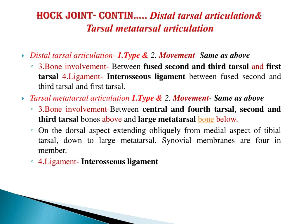 distal tarsal articulation 1 type 2 movement same