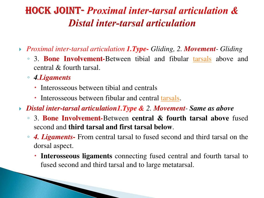 proximal inter tarsal articulation 1 type gliding