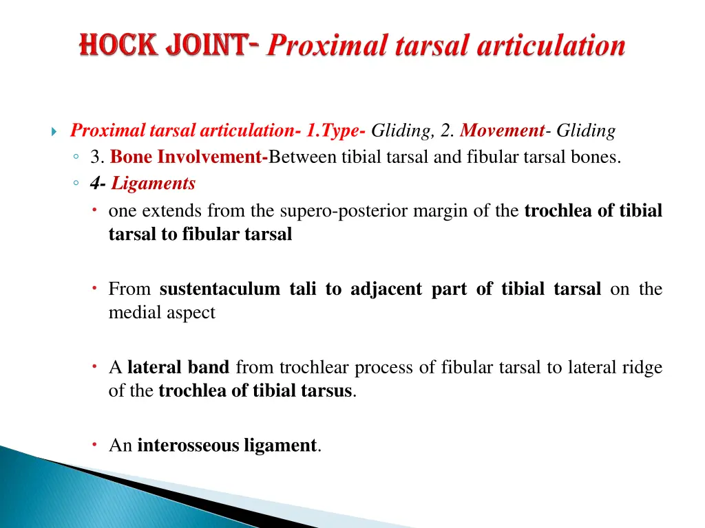 proximal tarsal articulation 1 type gliding