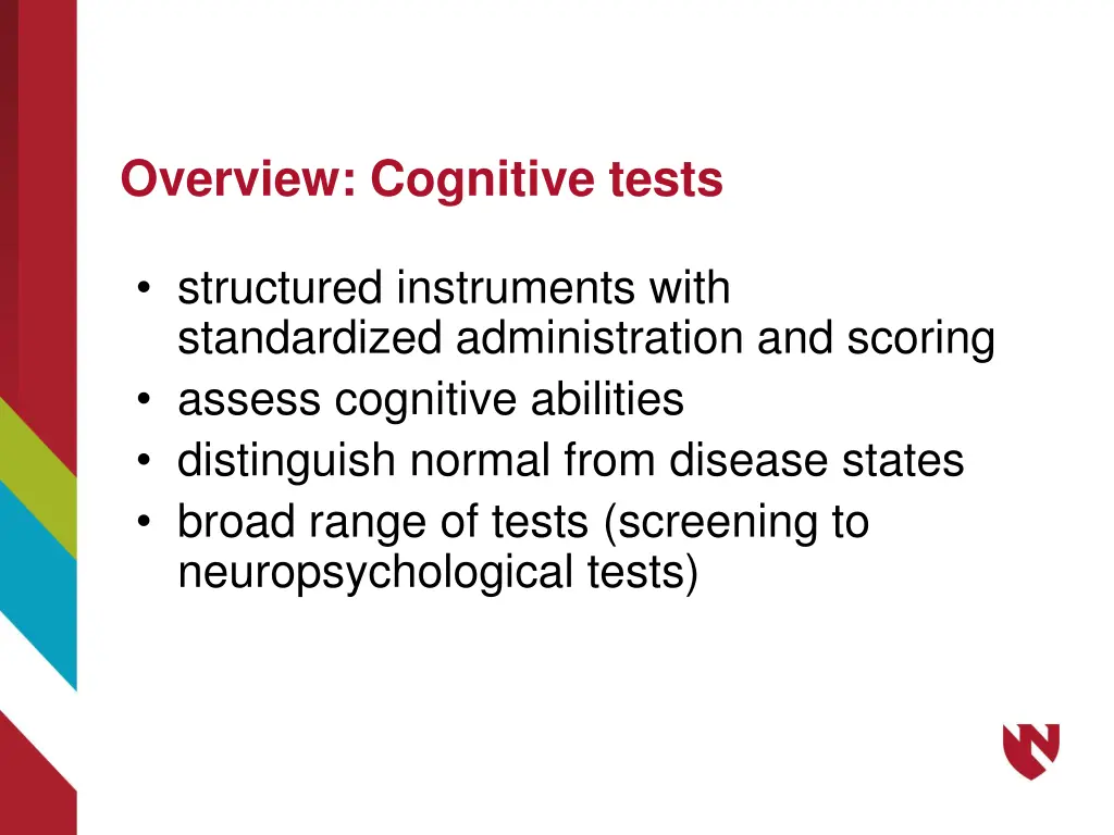 overview cognitive tests