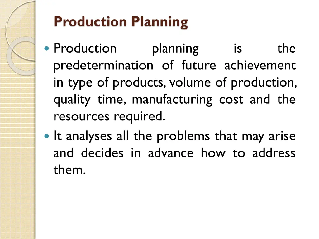 production planning