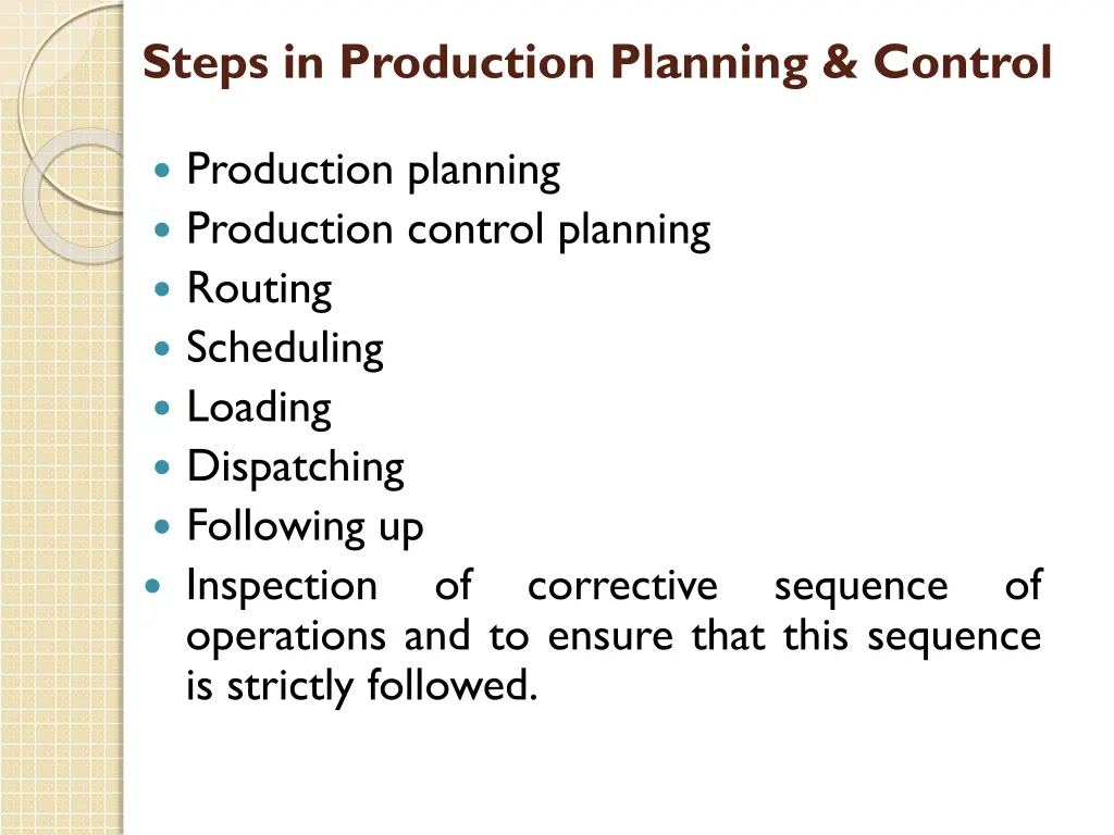 steps in production planning control