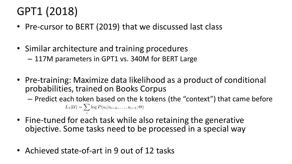 gpt1 2018 pre cursor to bert 2019 that