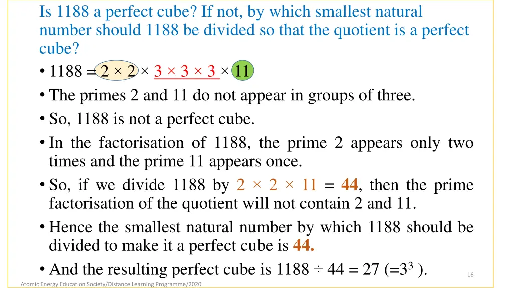 is 1188 a perfect cube if not by which smallest