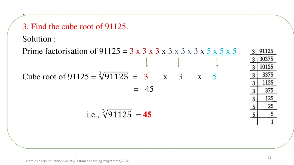 3 find the cube root of 91125 solution prime