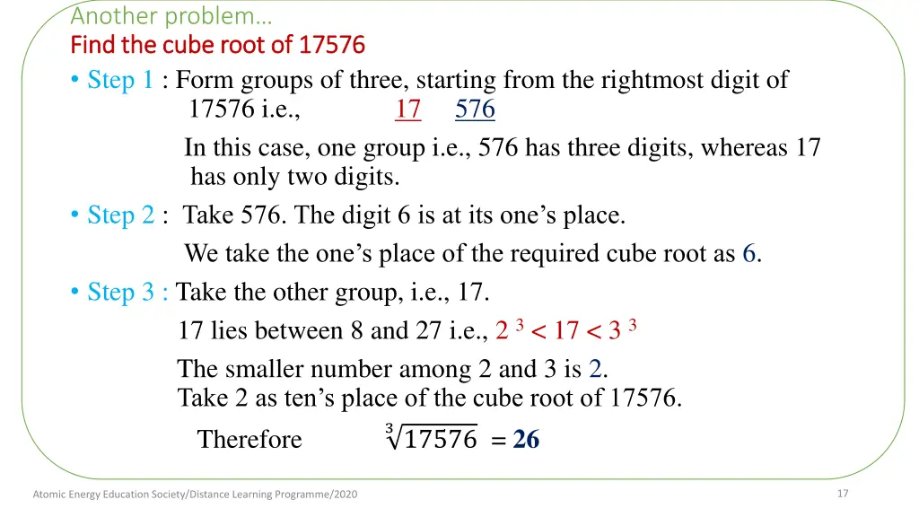 another problem find the cube root of 17576 find