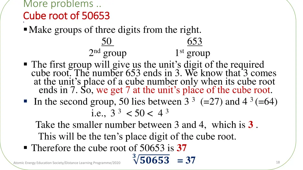 more problems cube root of 50653 cube root