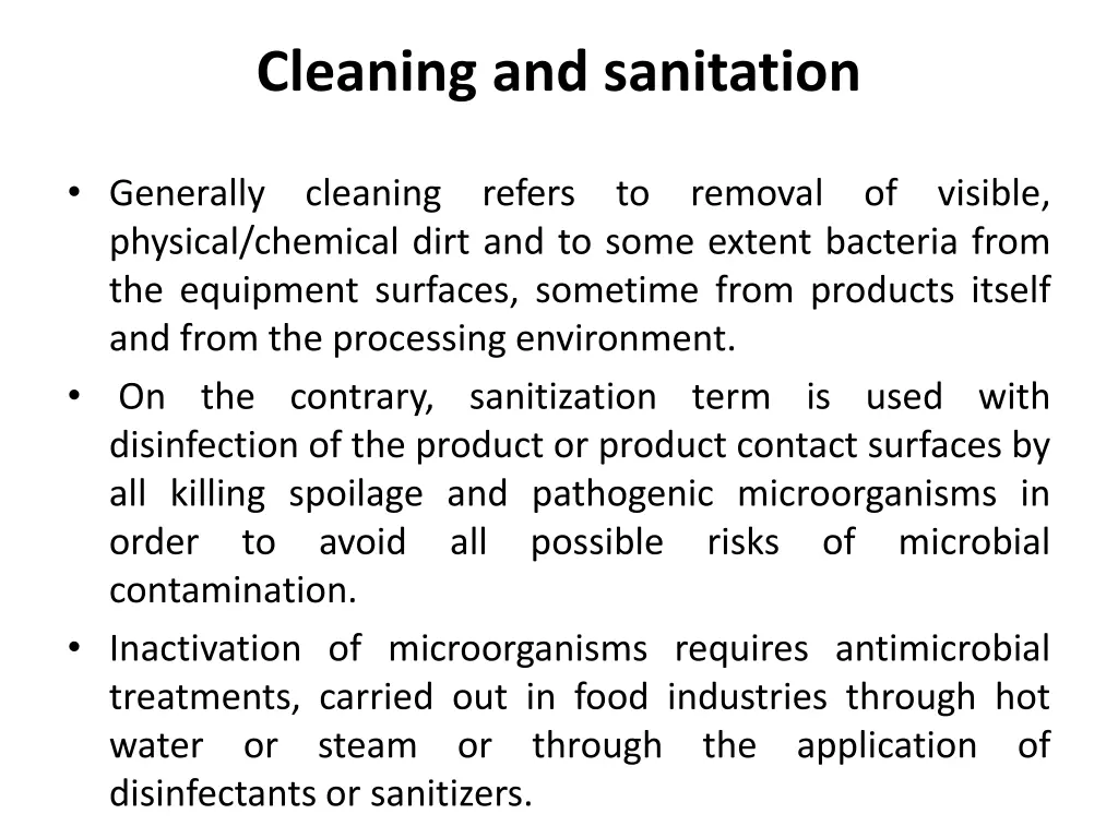 cleaning and sanitation