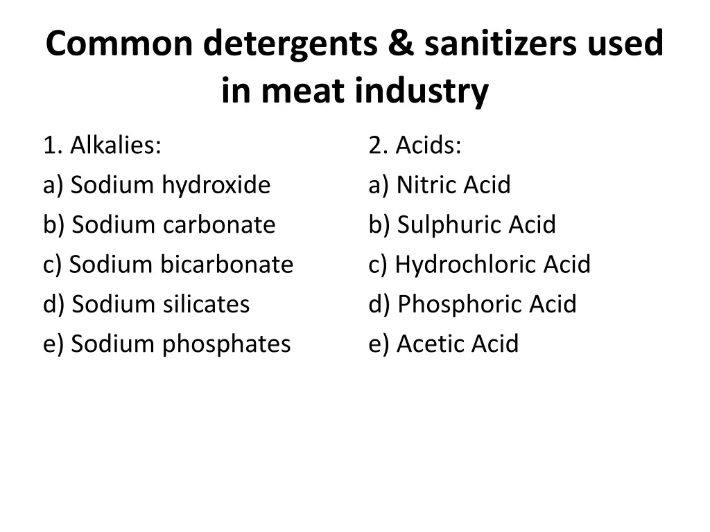 common detergents sanitizers used in meat industry