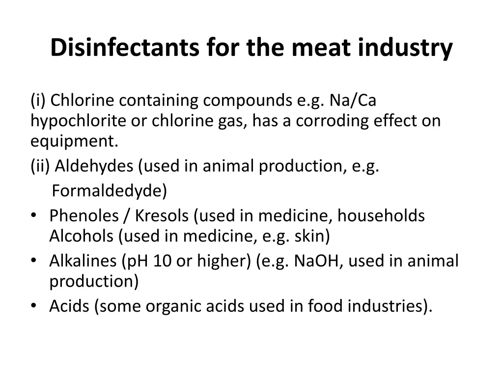 disinfectants for the meat industry