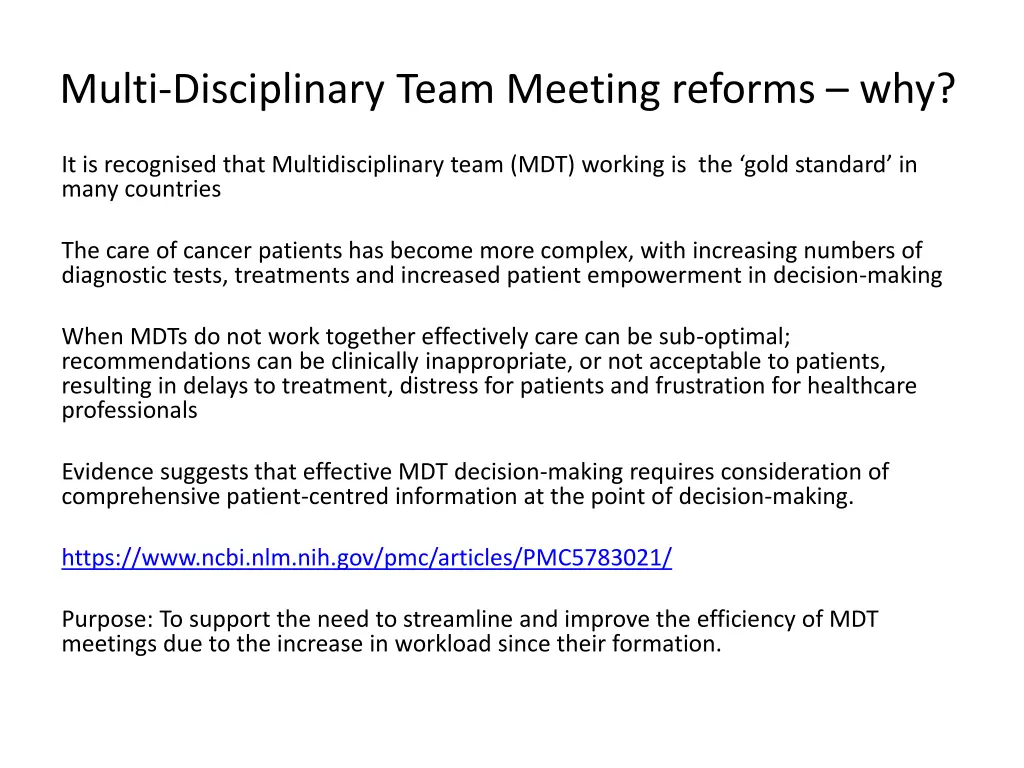 multi disciplinary team meeting reforms why