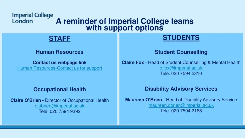 a reminder of imperial college teams with support