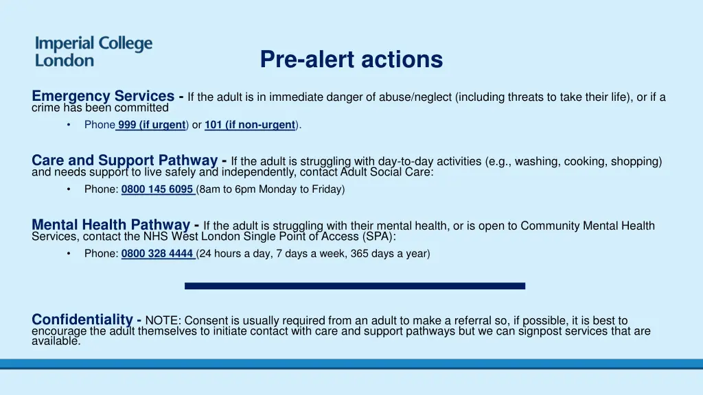 pre alert actions