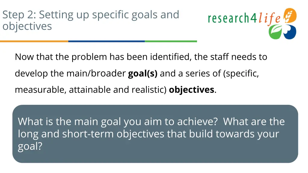 step 2 setting up specific goals and objectives