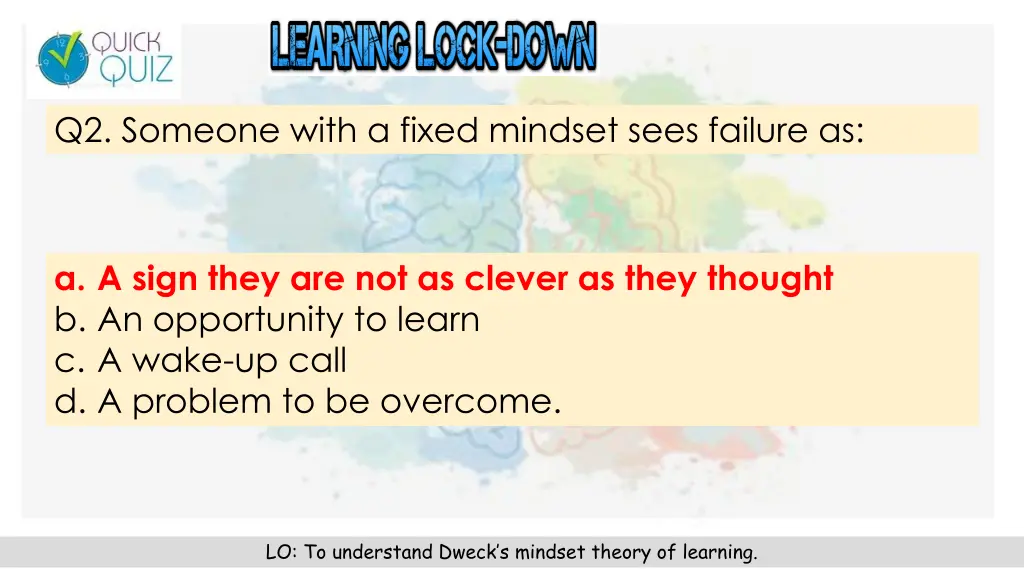 q2 someone with a fixed mindset sees failure as 1