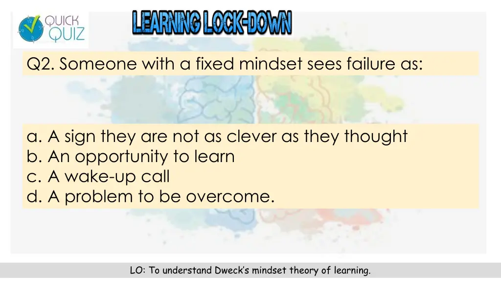 q2 someone with a fixed mindset sees failure as