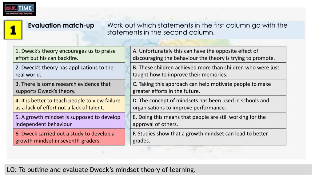 work out which statements in the first column