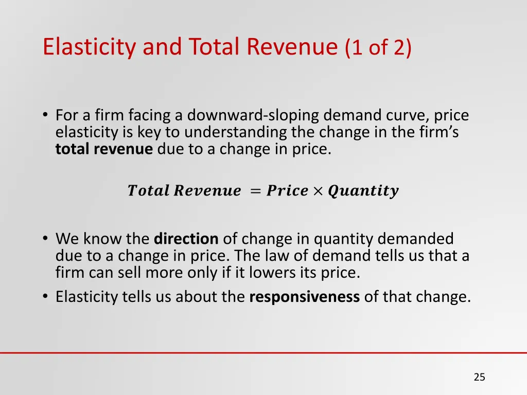 elasticity and total revenue 1 of 2