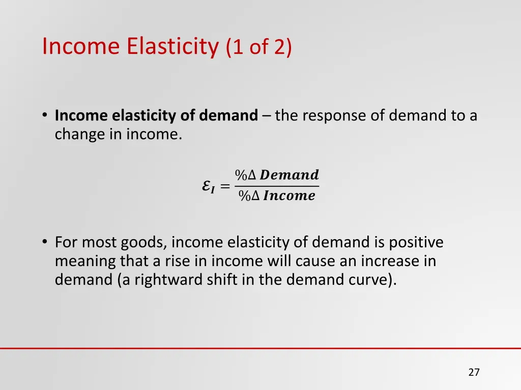 income elasticity 1 of 2