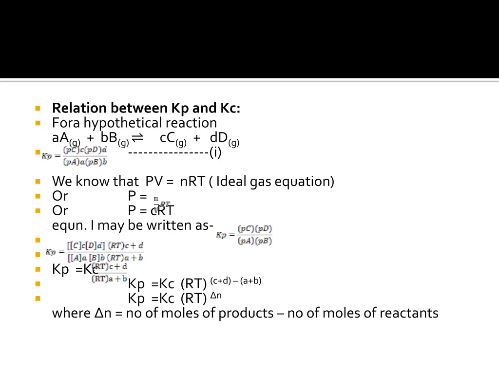 relation between kp and kc fora hypothetical