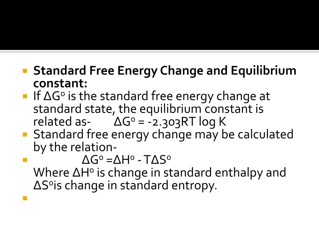 standard free energy change and equilibrium