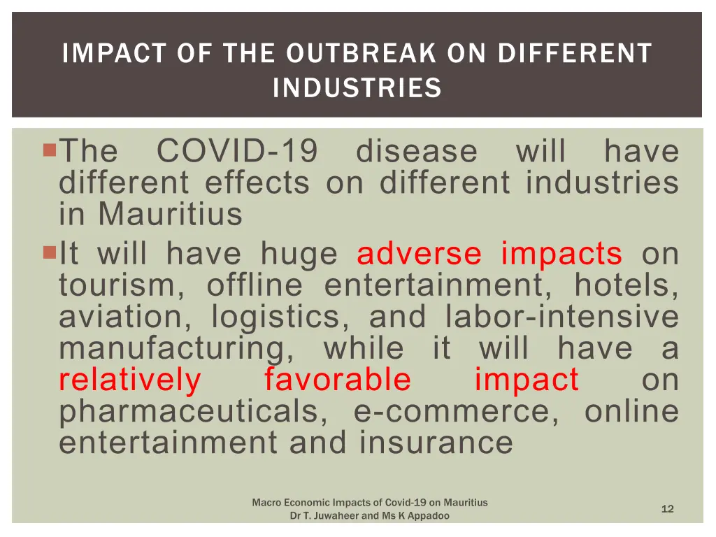 impact of the outbreak on different industries