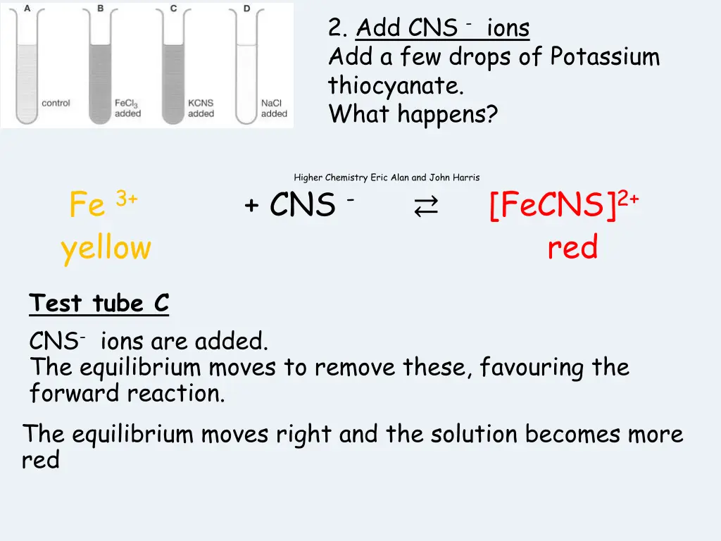 2 add cns ions add a few drops of potassium