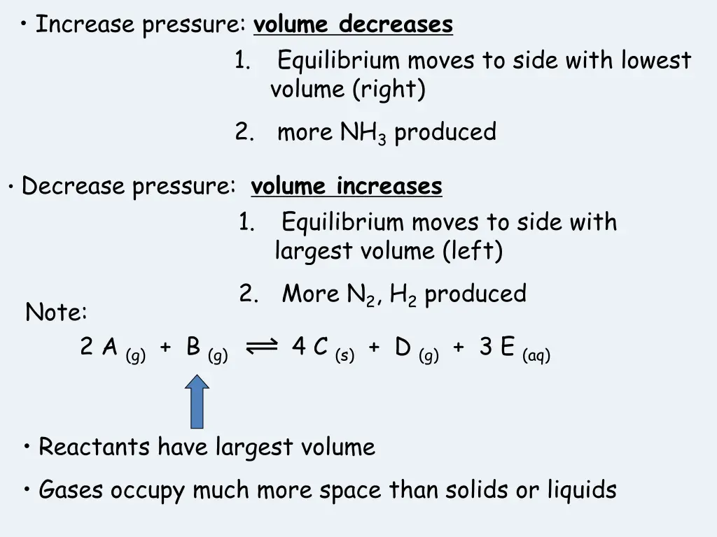 increase pressure volume decreases 1 equilibrium