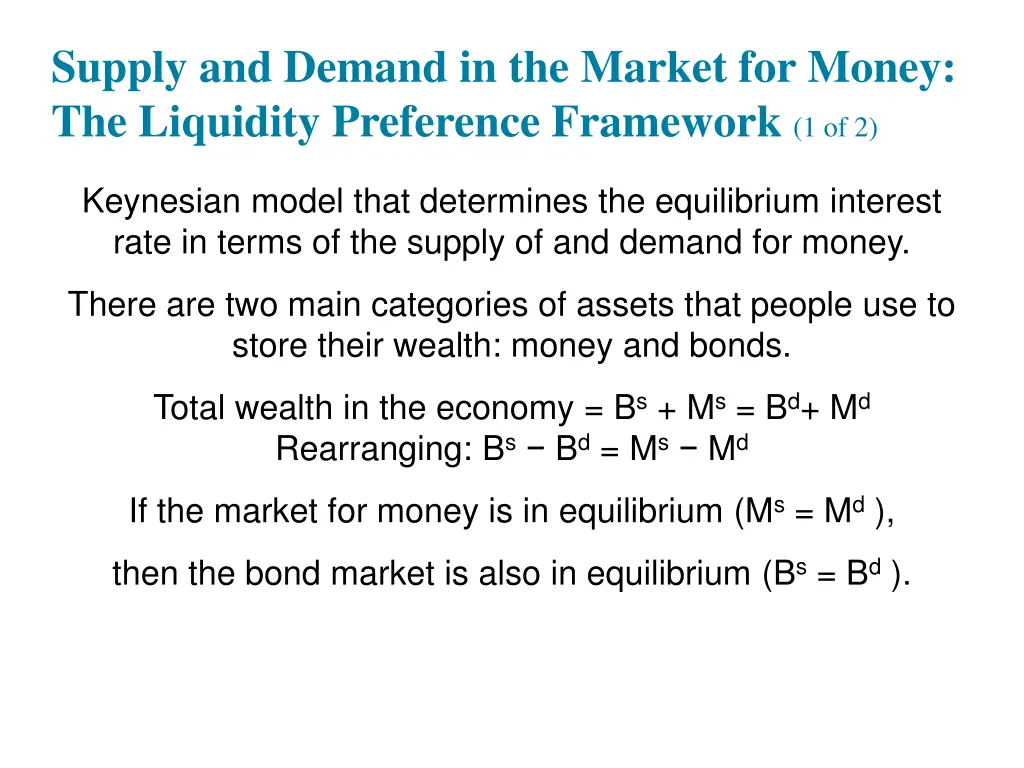 supply and demand in the market for money