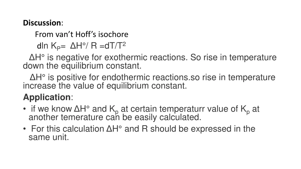 discussion from van t hoff s isochore